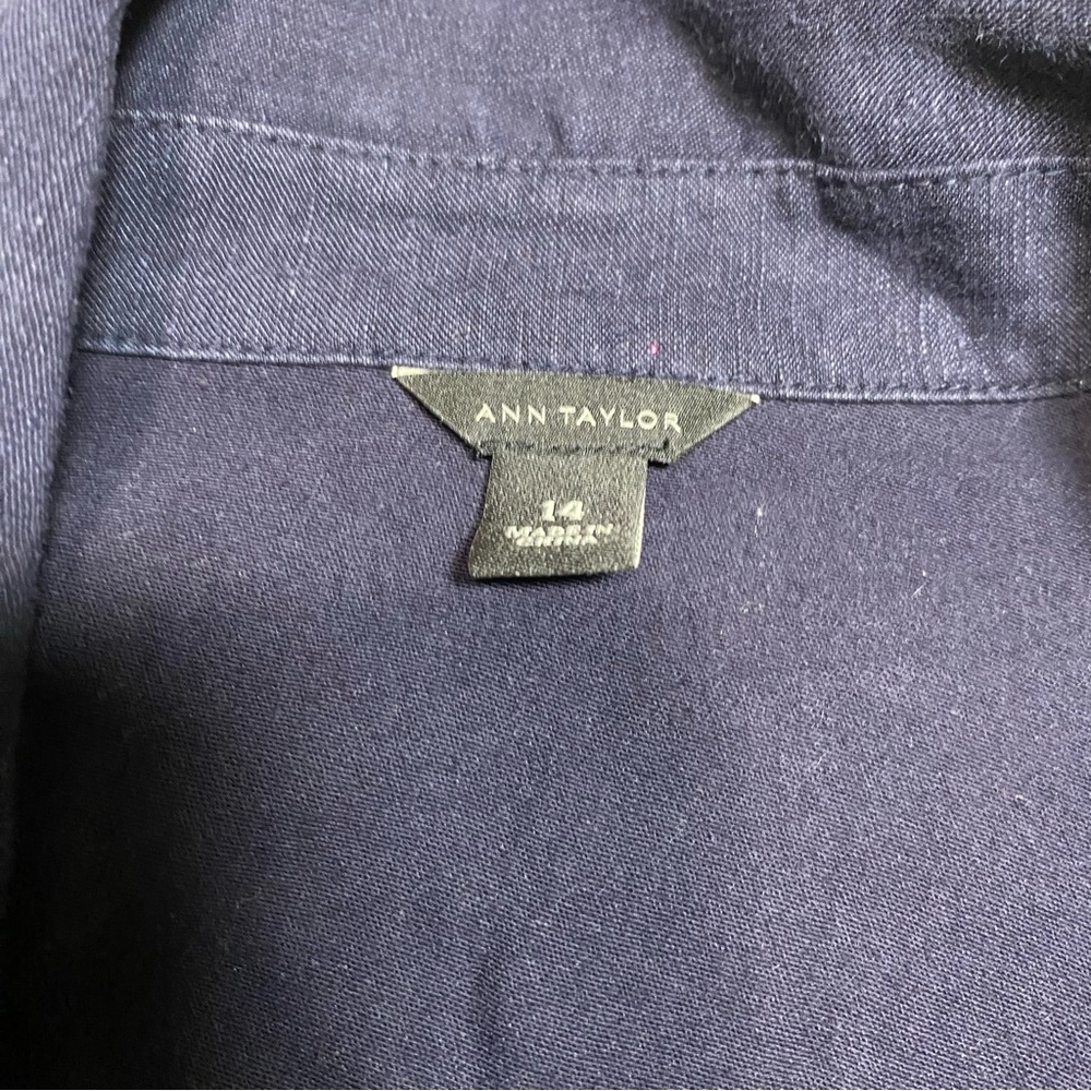 Ann Taylor Linen Blend Navy Blue Jumpsuit Romper 14 Lightweight Cargo Summer - Picture 13 of 16